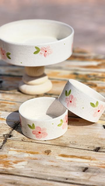 ست آجیل خوری پایه دار دستساز سرامیکی طرح گل نقاشی